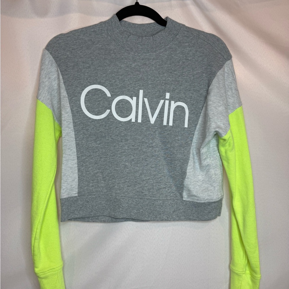 Calvin Klein Gray and Neon Yellow Sweatshirt